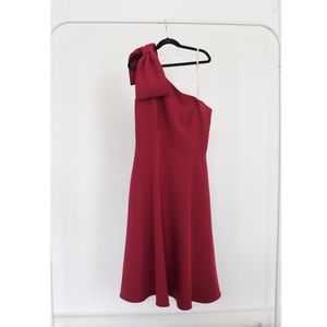 Gal Meets Glam One-Shoulder Bow Fit-&-Flare Dress in Crimson